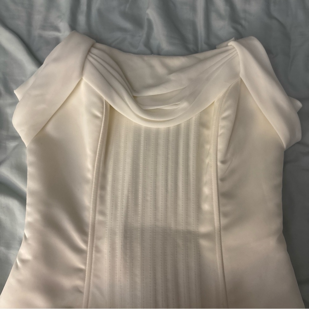 Jessica McClintock Corset Wedding Ivory Gown Strapless Satin Sheer Cap Sleeve 4 - Picture 11 of 14